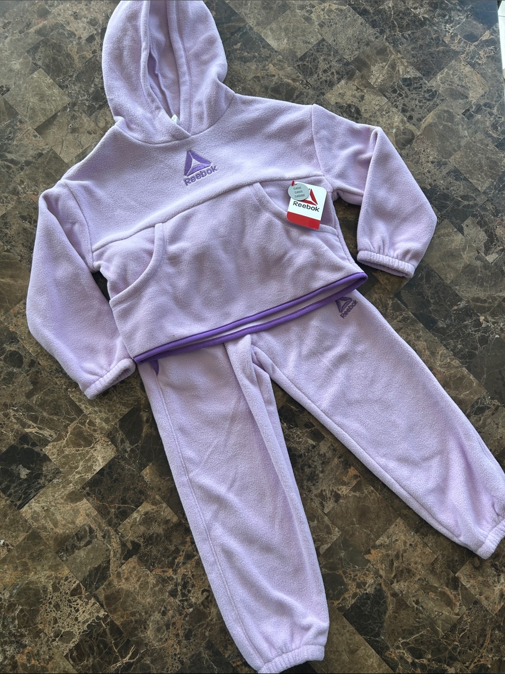NWT ๐ Reebok Lavender 2-Piece Fleece Tracksuit, Hoodie and Joggers Set size 4/5